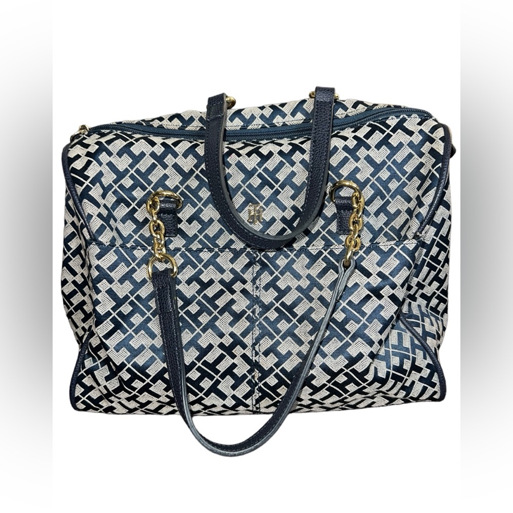 TOMMY HILFIGER BLUE SIGNATURE LOGO SATCHEL BAG